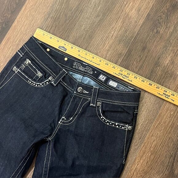 Miss Me Dark Denim Jeans with Unique Button Silver Sequins Detail - Picture 6 of 12